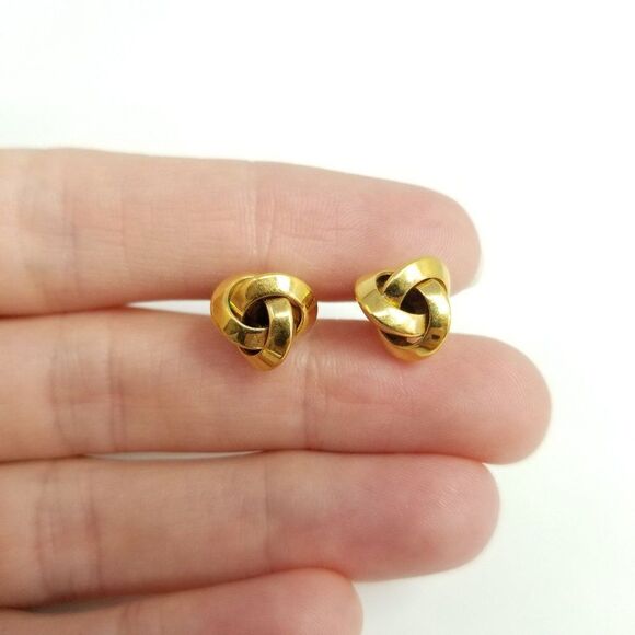 Vintage Little Gold Tone Knot Shape Stud Earrings, Minimal, Classic Design - Picture 5 of 5